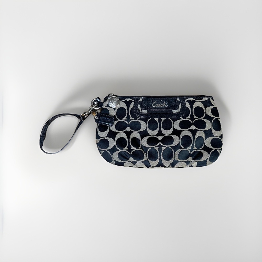Coach Signature Satin Wristlet Black and White Wristlet Wallet Bag